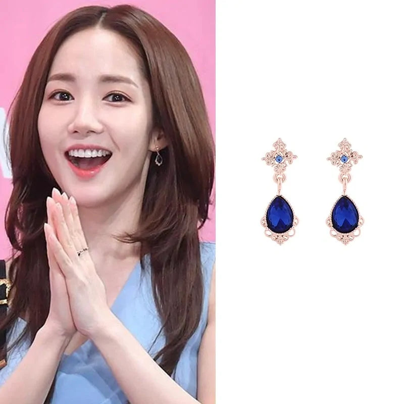 MENGJIQIAO 2024 Korean TV Star Crystal Tassel Drop Earrings for Women Party Jewelry