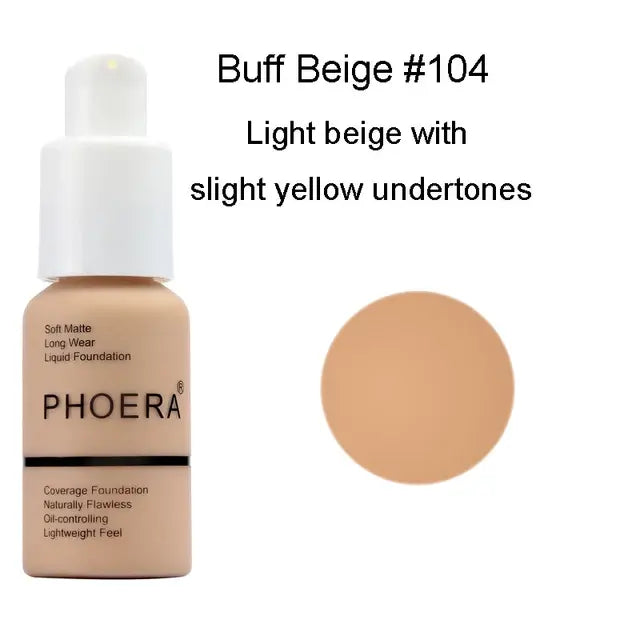 PHOERA 30ML Face Liquid Foundation Long Lasting Waterproof Concealer Liquid Makeup Matte Base Makeup Cosmetics