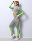 Seamless Ombre Long Sleeve Yoga Set: Women's High-Waisted Fitness Suit