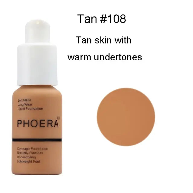 PHOERA 30ML Face Liquid Foundation Long Lasting Waterproof Concealer Liquid Makeup Matte Base Makeup Cosmetics