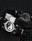 2024 Fashion Jewelry Stainless Steel Tai Chi Yin Yang Fish Leather Bracelet