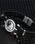 2024 Fashion Jewelry Stainless Steel Tai Chi Yin Yang Fish Leather Bracelet