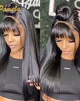 Straight Human Hair Wigs With Bangs 250% HD Transparent Lace Front Wigs For Women High Density Brazilian 360 Lace Wigs