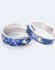 Adjustable Van Gogh Starry Night Couple Rings: Silver with Blue Stars - Valentine's Jewelry