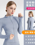 Long Sleeve Sports Jacket Women Zip Fitness Yoga Shirt