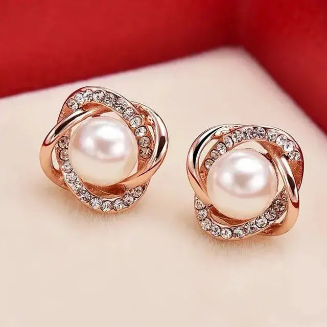 14k Real Gold Twisted Zircon Pearl Earrings for Women Luxury Jewelry Bijoux