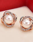 14k Real Gold Twisted Zircon Pearl Earrings for Women Luxury Jewelry Bijoux