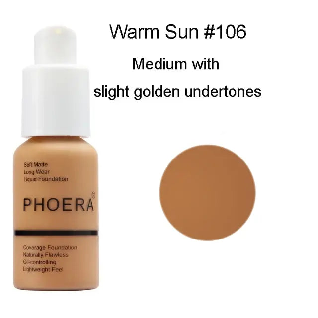 PHOERA 30ML Face Liquid Foundation Long Lasting Waterproof Concealer Liquid Makeup Matte Base Makeup Cosmetics