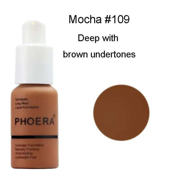 PHOERA 30ML Face Liquid Foundation Long Lasting Waterproof Concealer Liquid Makeup Matte Base Makeup Cosmetics