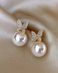 14k Real Gold Twisted Zircon Pearl Earrings for Women Luxury Jewelry Bijoux