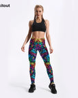 Quickitout Color Feathers 3D Printed Women's Mid-Waist Fitness Trousers