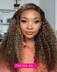 Ombre Honey Blonde Curly Human Hair Wig 13x4 Brazilian Brown Color Deep Water Wave Hd Highlight Frontal Bob Lace Frontal Wig