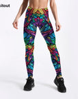 Quickitout Color Feathers 3D Printed Women's Mid-Waist Fitness Trousers