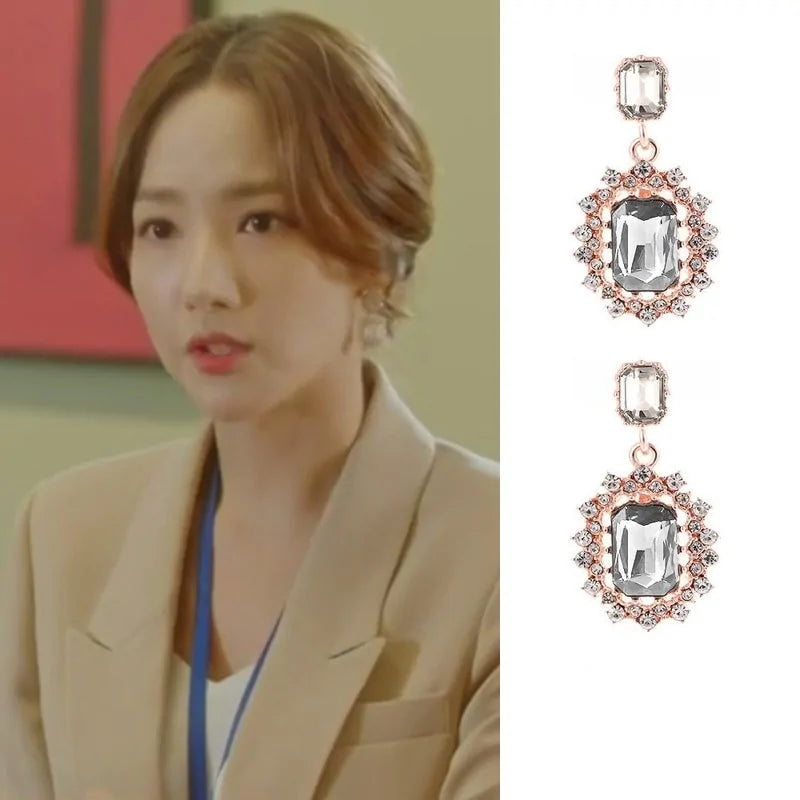 MENGJIQIAO 2024 Korean TV Star Crystal Tassel Drop Earrings for Women Party Jewelry