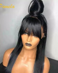 Straight Human Hair Wigs With Bangs 250% HD Transparent Lace Front Wigs For Women High Density Brazilian 360 Lace Wigs