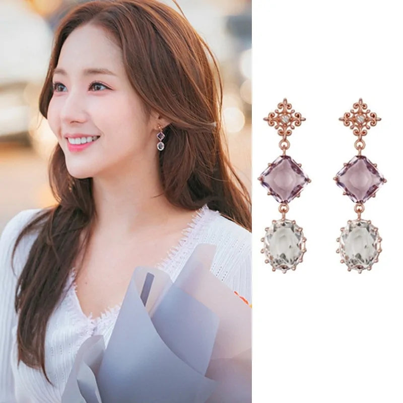 MENGJIQIAO 2024 Korean TV Star Crystal Tassel Drop Earrings for Women Party Jewelry