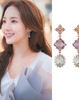 MENGJIQIAO 2024 Korean TV Star Crystal Tassel Drop Earrings for Women Party Jewelry