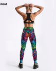 Quickitout Color Feathers 3D Printed Women's Mid-Waist Fitness Trousers