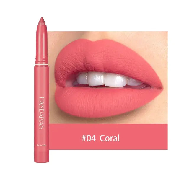 HANDAIYAN Matte Lipstick Non-smudge Rotating Lipstick Lip Liner with Pencil Sharpener