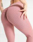 Cross Over Waist Seamless Yoga Pants with Scrunch Bum: High Rise Fitness Leggings