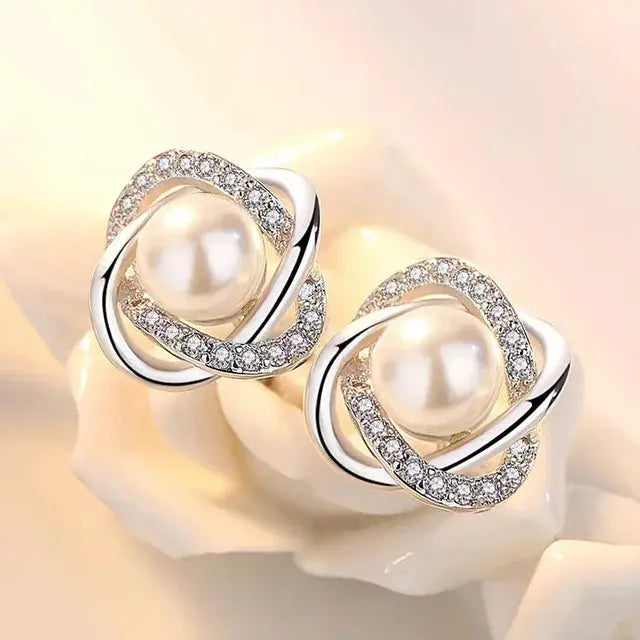 14k Real Gold Twisted Zircon Pearl Earrings for Women Luxury Jewelry Bijoux