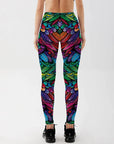 Quickitout Color Feathers 3D Printed Women's Mid-Waist Fitness Trousers