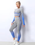 Seamless Ombre Long Sleeve Yoga Set: Women's High-Waisted Fitness Suit