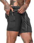 Men 2 in 1 Running Shorts Jogging Gym Fitness