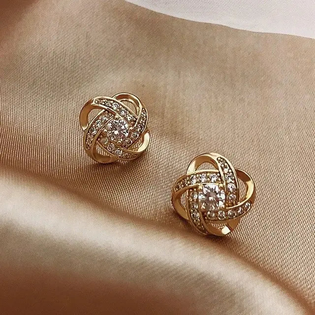 14k Real Gold Twisted Zircon Pearl Earrings for Women Luxury Jewelry Bijoux