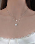 ANENJERY 925 Sterling Silver CZ Butterfly Necklace: Double Layer Dainty Jewelry