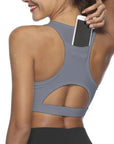 Women's Sports Bra with Phone Pocket: Wireless Fitness Top