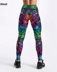 Quickitout Color Feathers 3D Printed Women's Mid-Waist Fitness Trousers