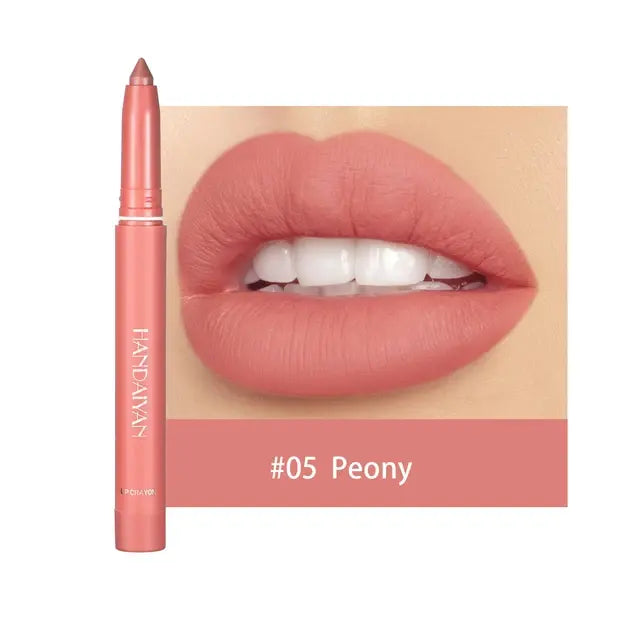 HANDAIYAN Matte Lipstick Non-smudge Rotating Lipstick Lip Liner with Pencil Sharpener